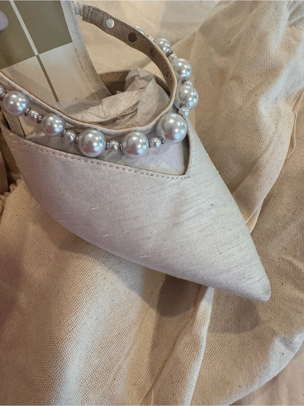 Dolce Vita Ivory Pearl-Embellished Pointed Mule Heels